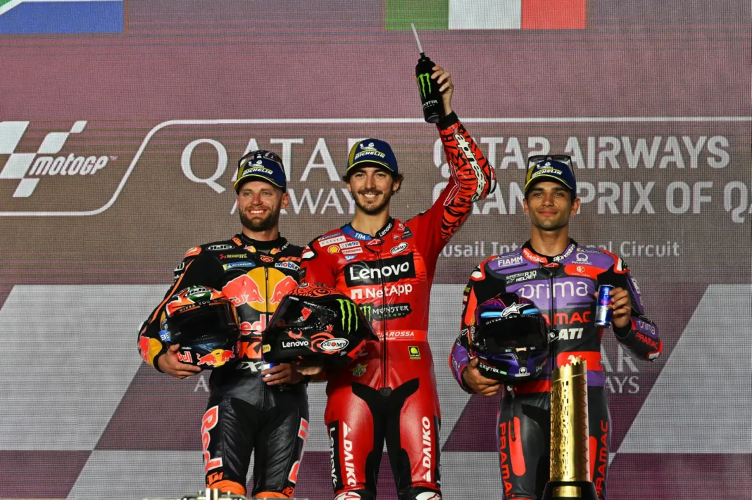 MotoGP, Katari Nagydíj, 2024, főfutam, Francesco Bagnaia, Brad Binder, Jorge Martín