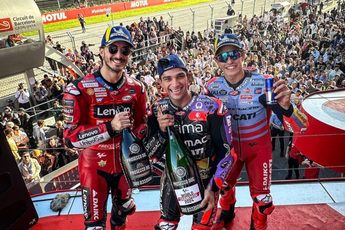 MotoGP, Francesco Bagnaia, Jorge Martín, Marc Márquez, Barcelonai SZolidaritás Nagydíj 2024, főfutam dobogó