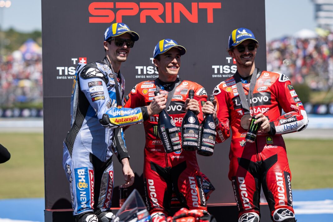 Marc Márquez, Álex Márquez, Francesco Bagnaia, 2025, Jerez, Spanyol Nagydíj,,sprint dobogó