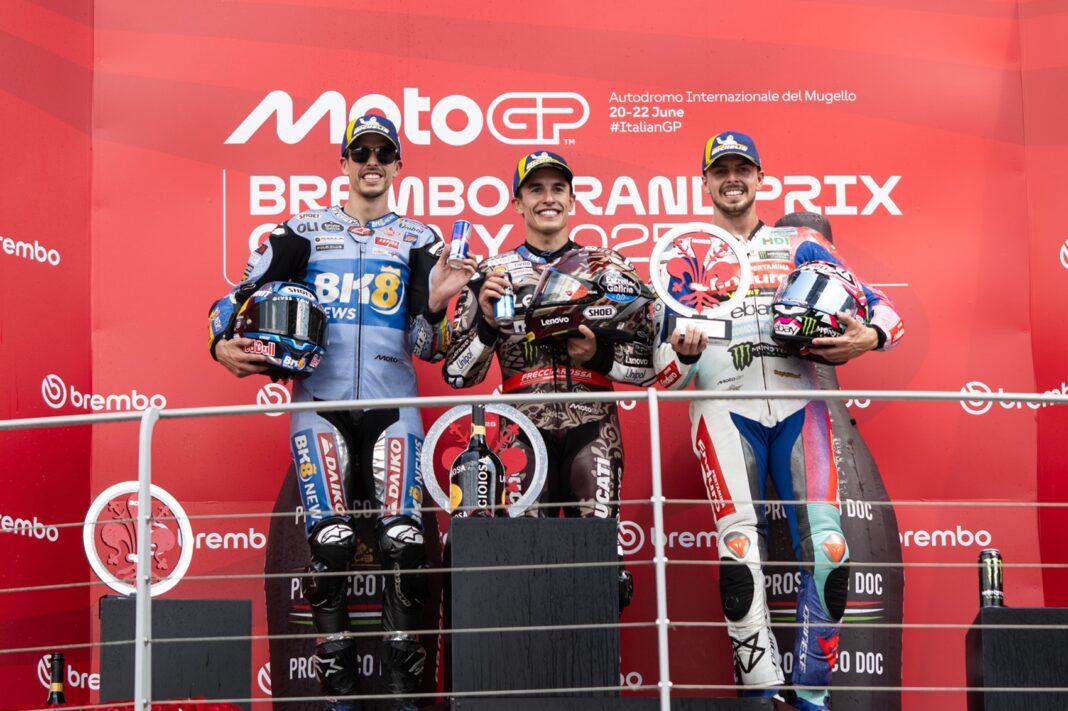 Marc Márquez, Álex Márquez, Fabio Di Giannantonio, 2025, Mugello, főfutam, dobogó