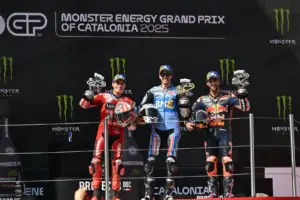 Marc Márquez, Álex Márquez, Enea Bastianini, dobogó, Katalán Nagydíj, 2025, vasárnap